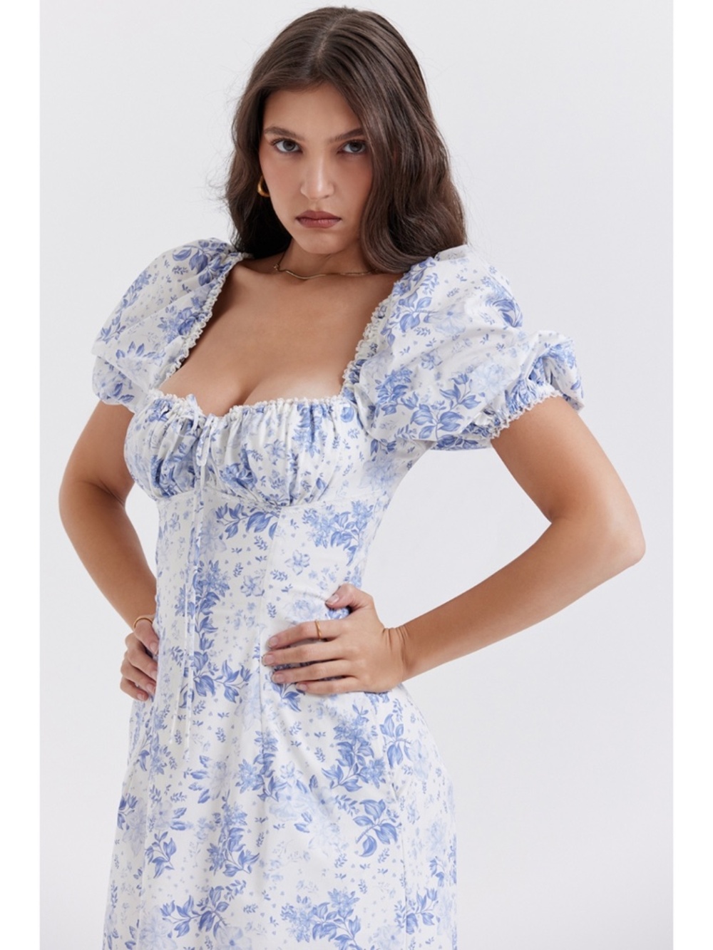 NEW House of CB Felizia Dress Blue Print + White Large with Regular Cup - Picture 9 of 17